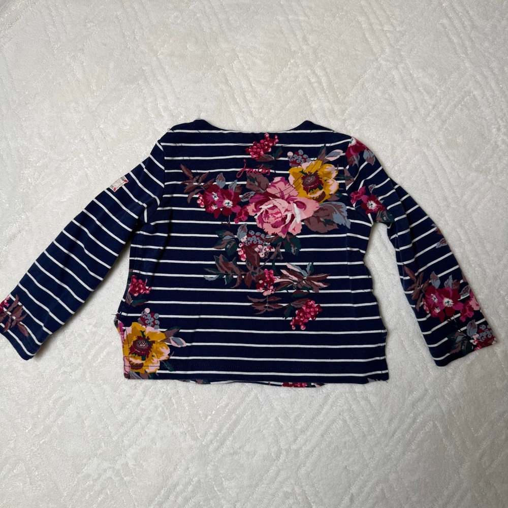 Nautical Floral Joules Premium Grade Girls Top 2Y Navy Stripe Long Sleeve - Picture 7 of 8